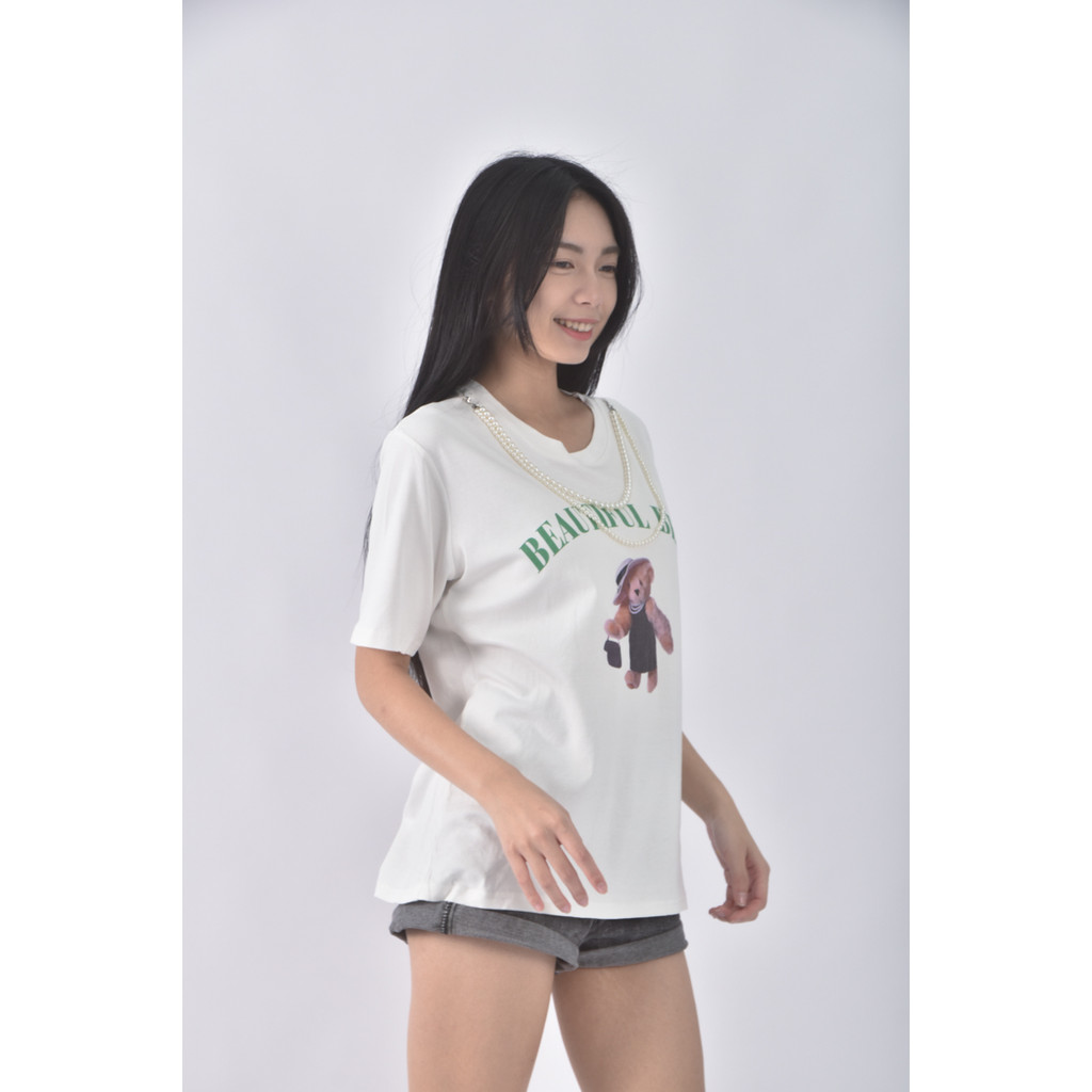 (L) object韓牌珍珠白色短袖上衣二手衣, , large