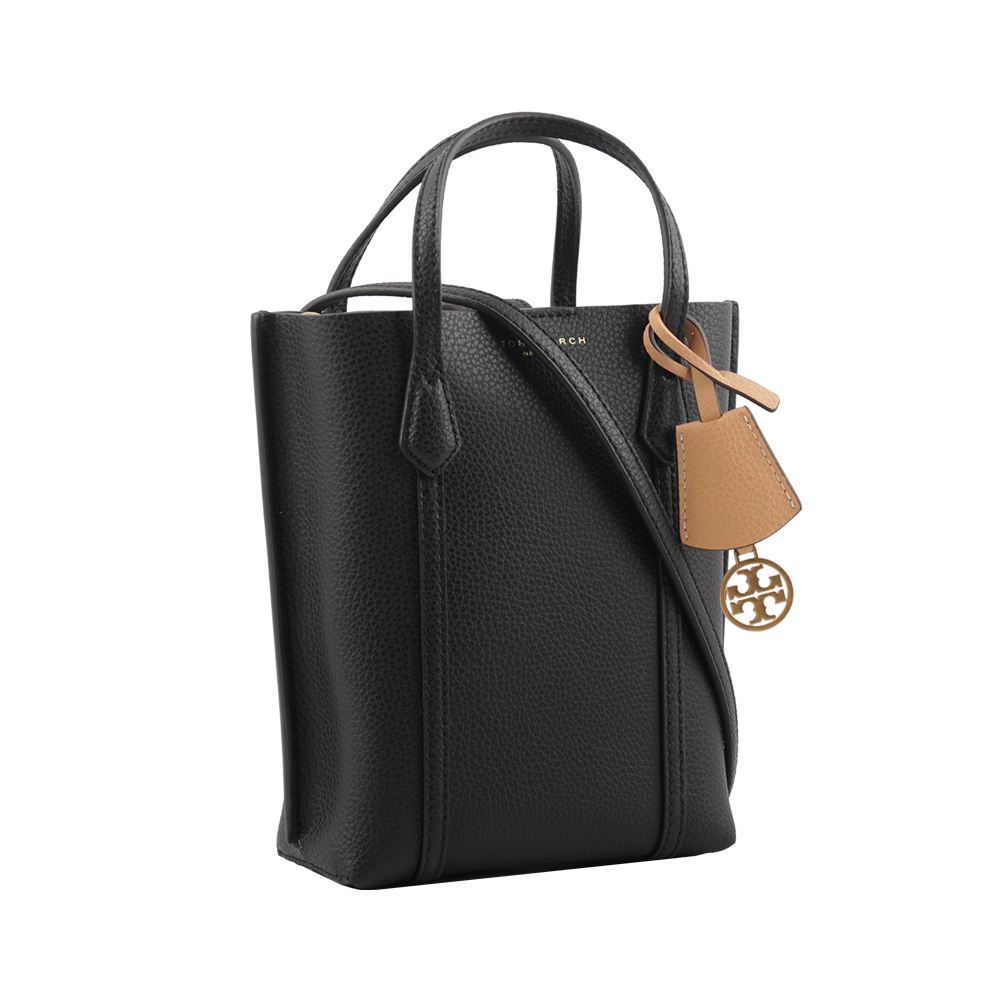TORY BURCH Perry 荔枝皮革三層迷你托特包/黑色, , large