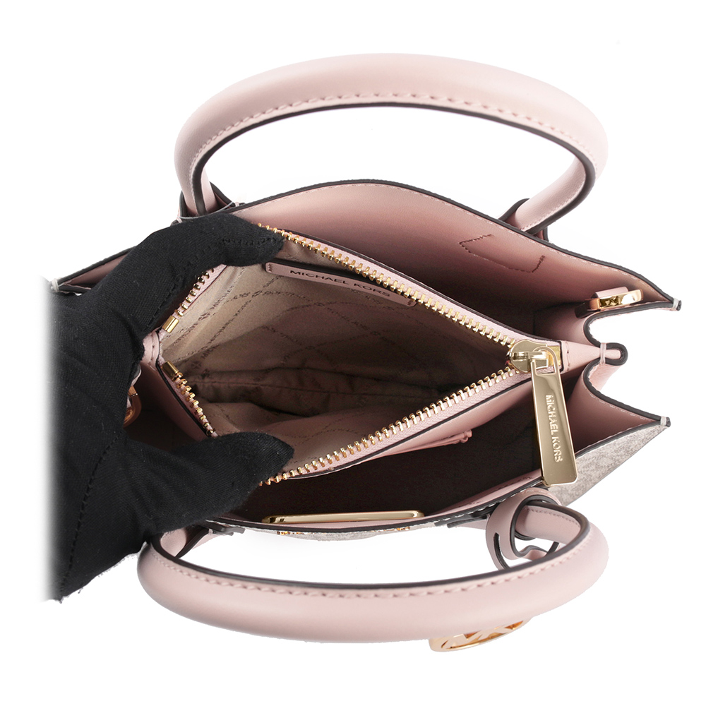 Michael Kors Mercer Logo 吊飾塗層帆布二用包(香草/粉色), , large