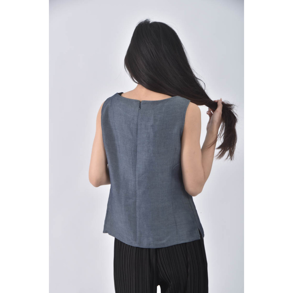 (S) 質感圓領藍色上衣二手衣, , large