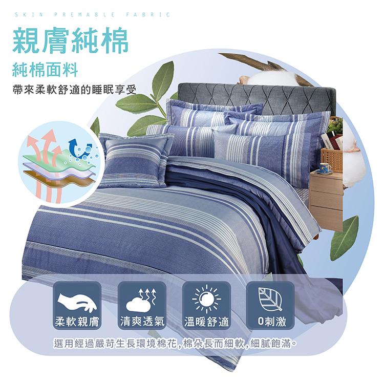 【多利寶寢具】FITNESS 精梳棉雙人加大四件式被套床包組-安德里-藍, , large