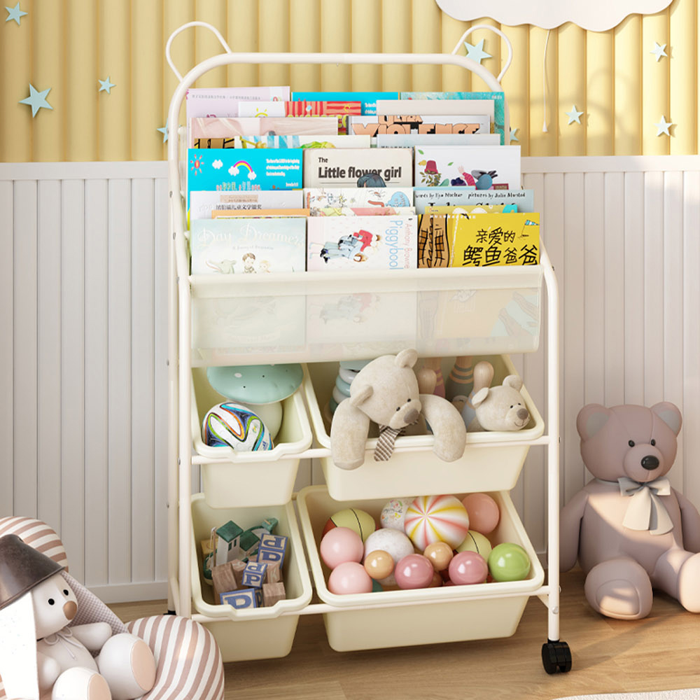 【AOTTO】小熊多功能附輪置物玩具書籍收納架(AS-064), , large