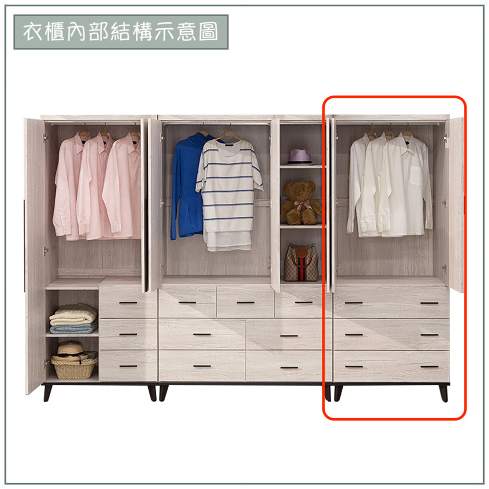 【唯熙傢俱】凱熙橡木白2.7尺抽屜衣櫃, , large