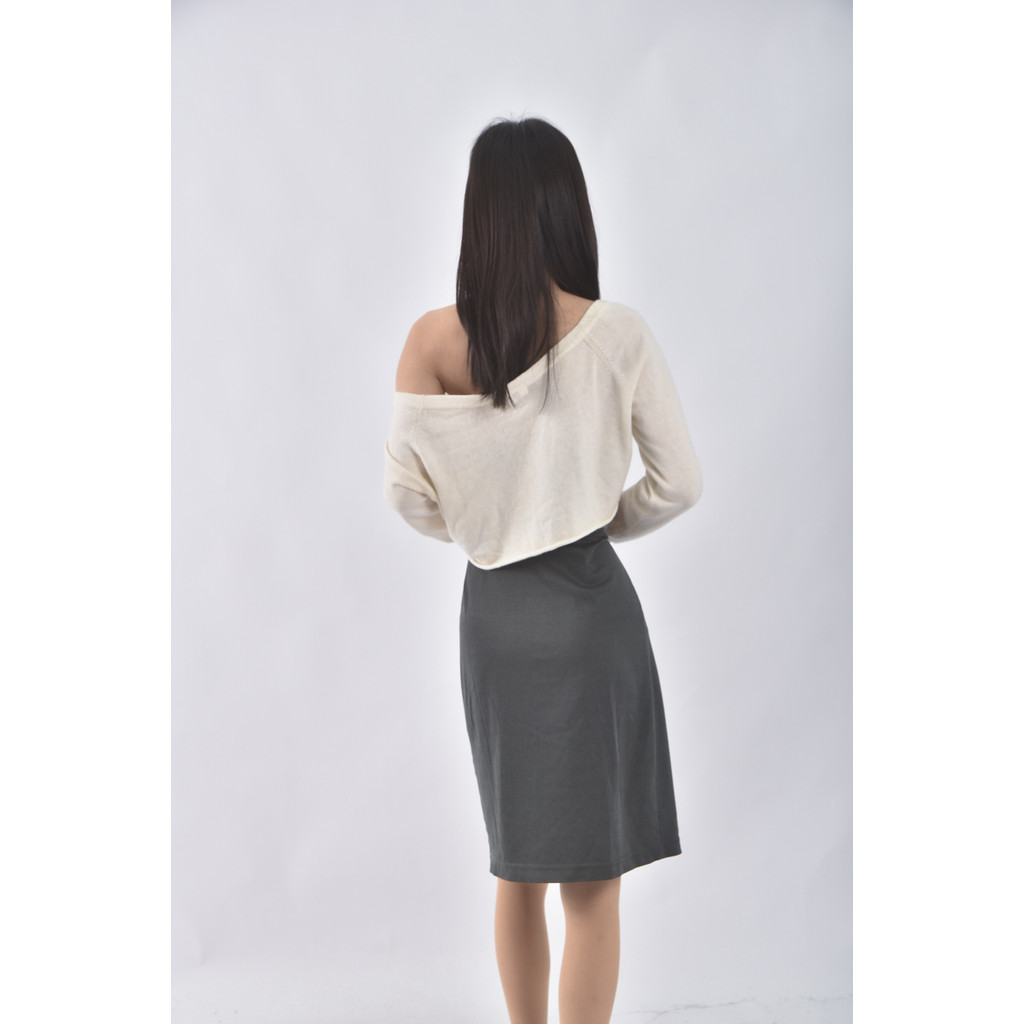 (XL) net素面灰色長裙二手衣, , large