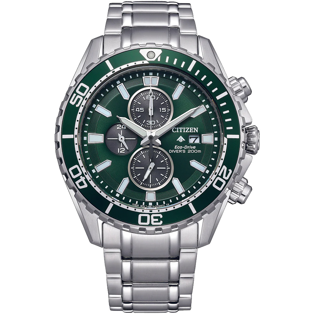 CITIZEN 星辰 Promaster 光動能潛水計時手錶-銀x綠/44.5mm CA0820-50X