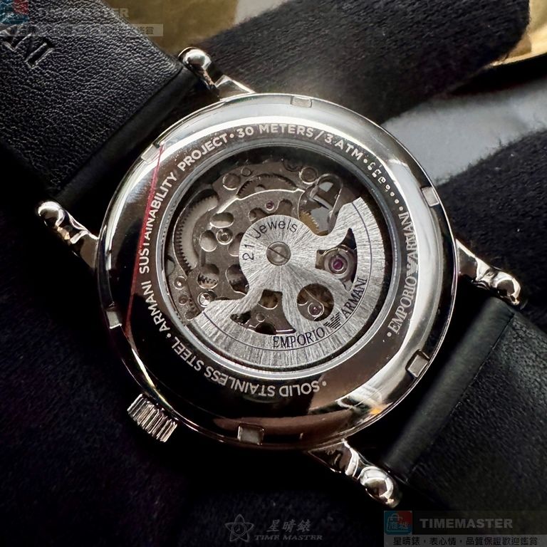 [星晴錶業]ARMANI手錶,44mm,AR00079雙面機械鏤空錶面銀錶殼深黑色真皮皮革錶帶款, , large