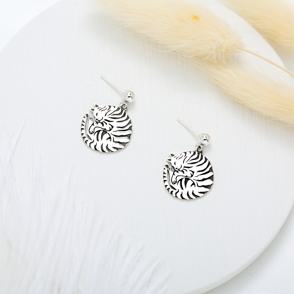 【Angel & Me】虎斑貓 貓 貓咪 一對 s925 純銀 耳環 耳夾 情人節 聖誕節 禮物, , large