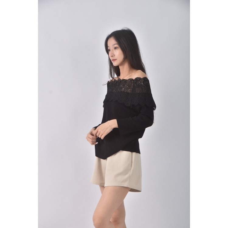 (M) 質感一字領黑色上衣二手衣, , large