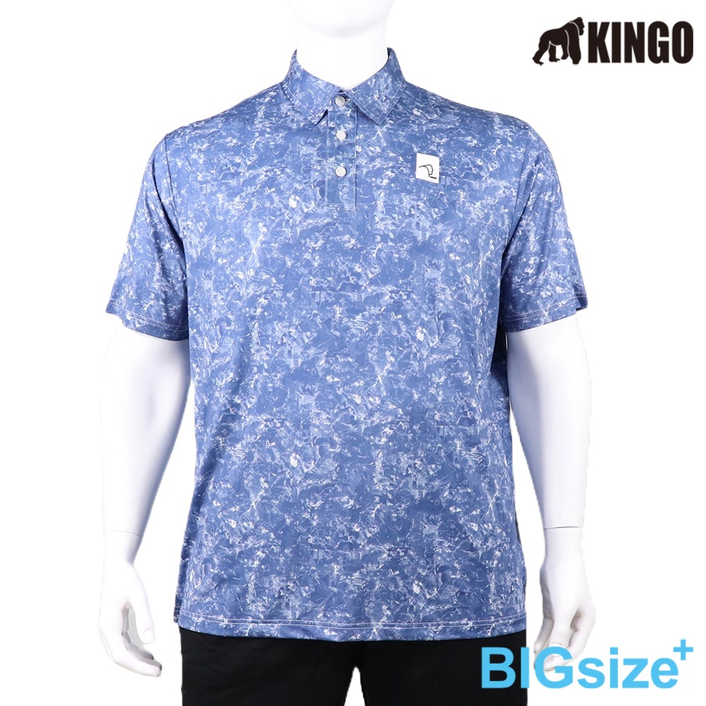 KINGO-大尺碼-男款 排汗POLO衫-牛仔藍-413202, , large