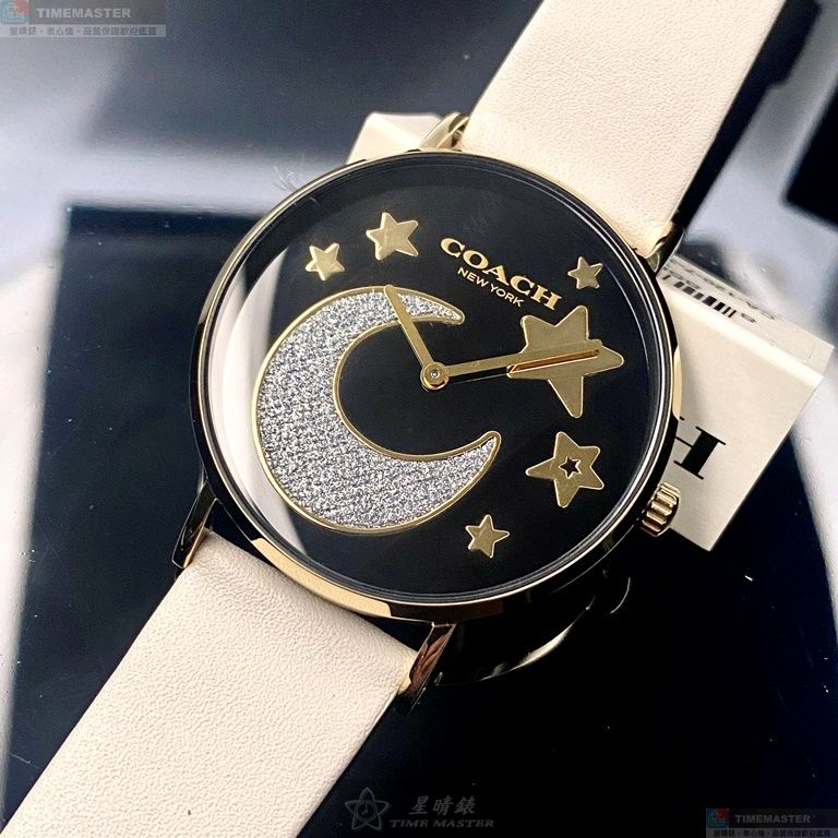 [星晴錶業]COACH手錶,36mm,CH00128黑色錶面金色錶殼白真皮皮革錶帶款, , large