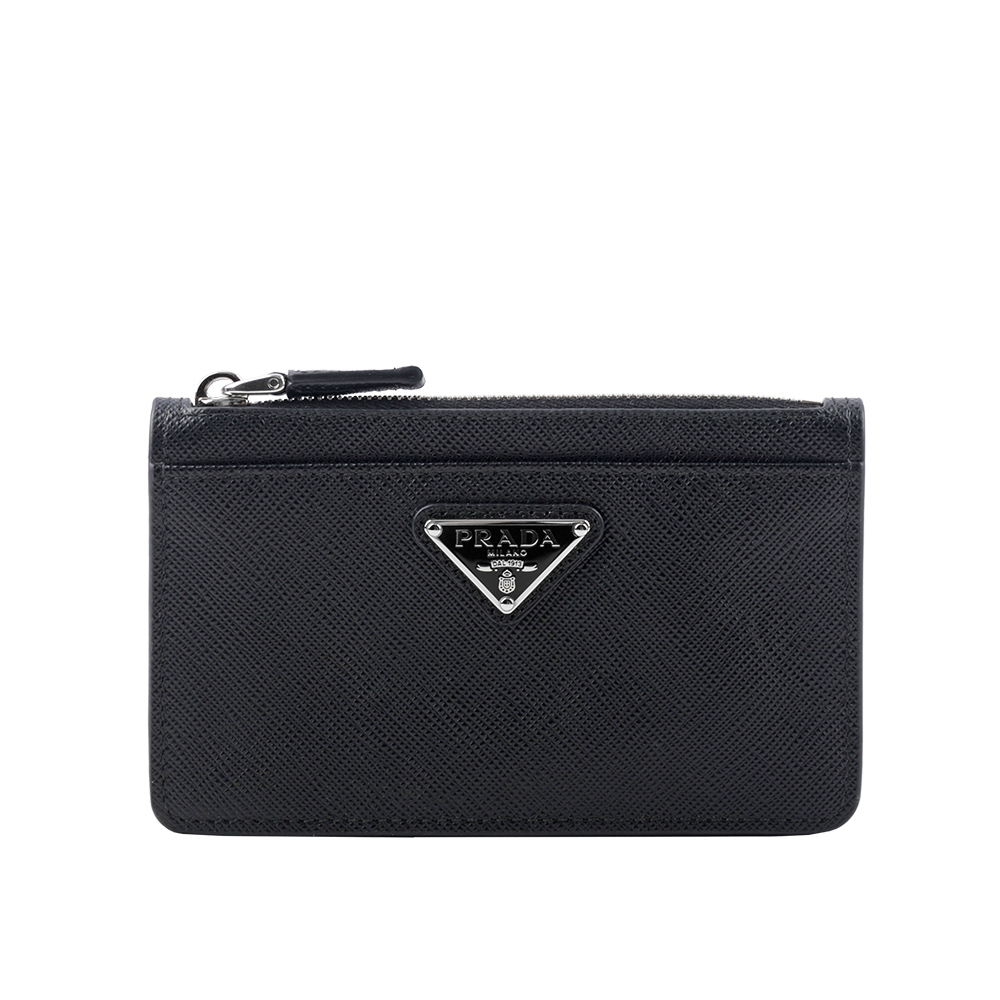 PRADA 三角牌Logo 拉鍊零錢/卡夾包/黑色, , large