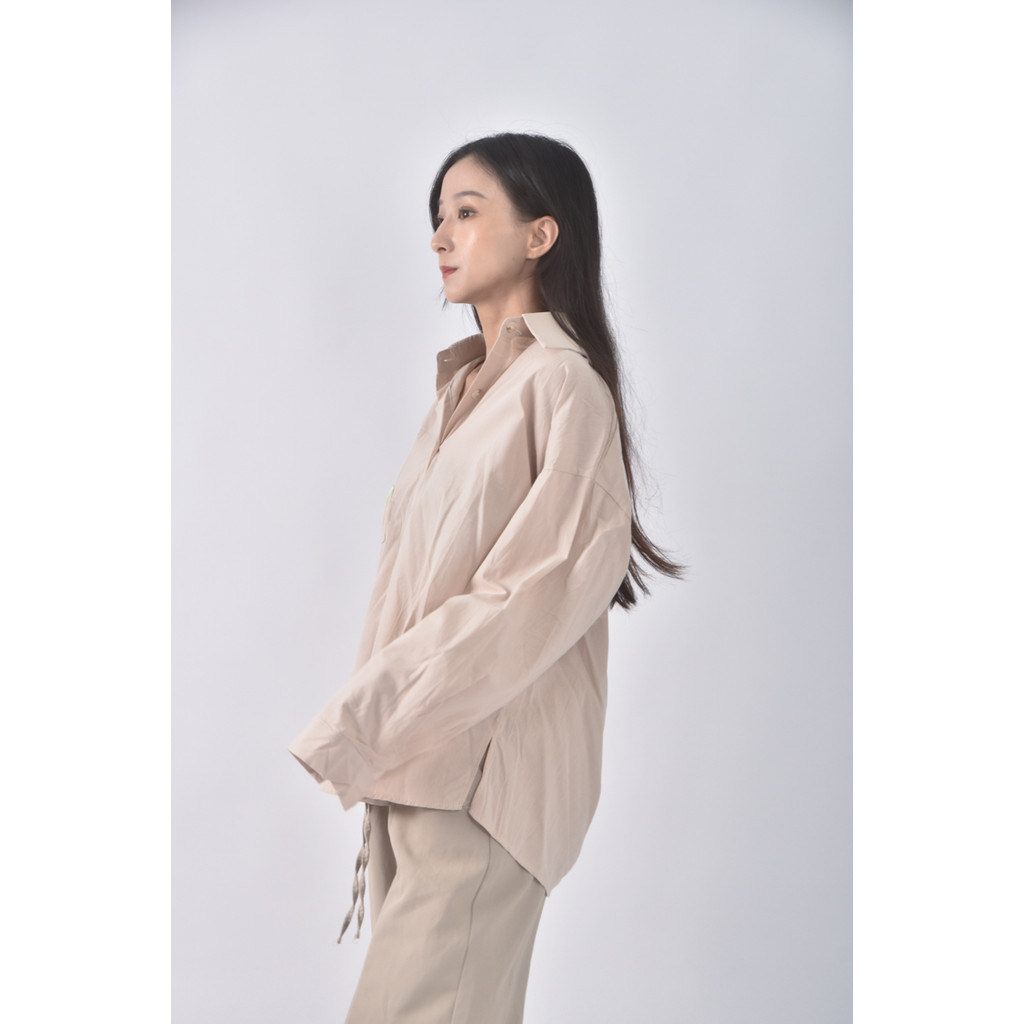 (F) ehan韓牌口袋杏色襯衫上衣二手衣, , large
