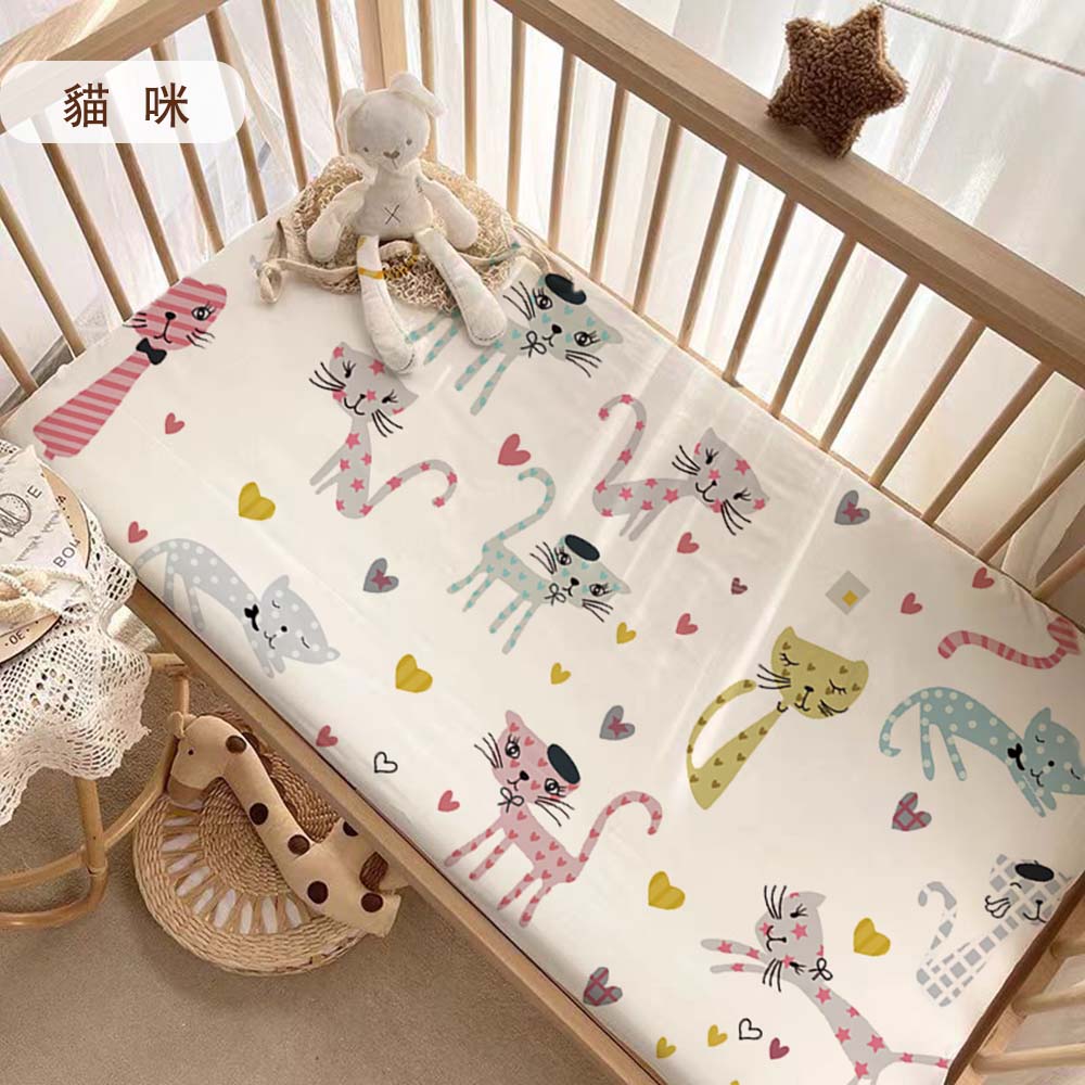 HABABY環安家居嬰兒床包貓咪款(嬰兒床單、彌月禮、禮盒裝), , large