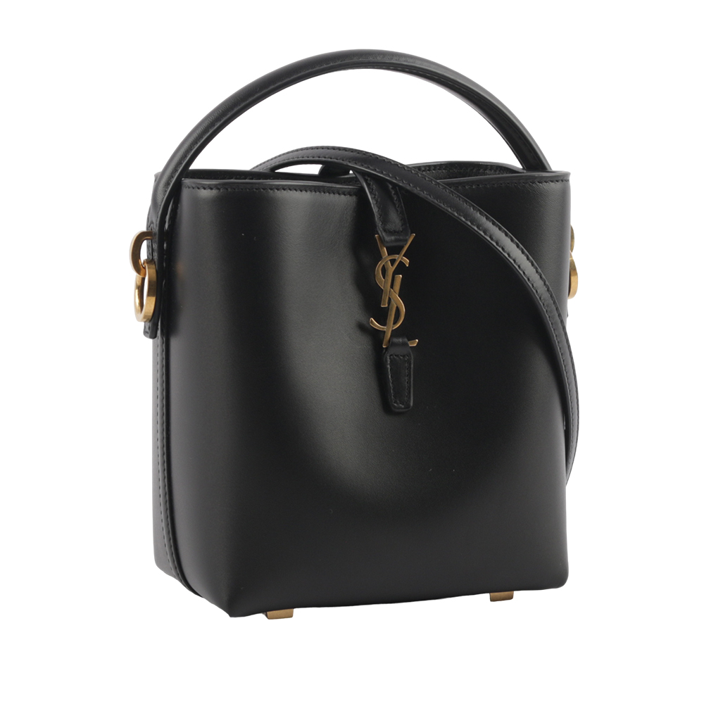 YSL LE 37 金釦小牛皮二用迷你水桶包/黑色, , large