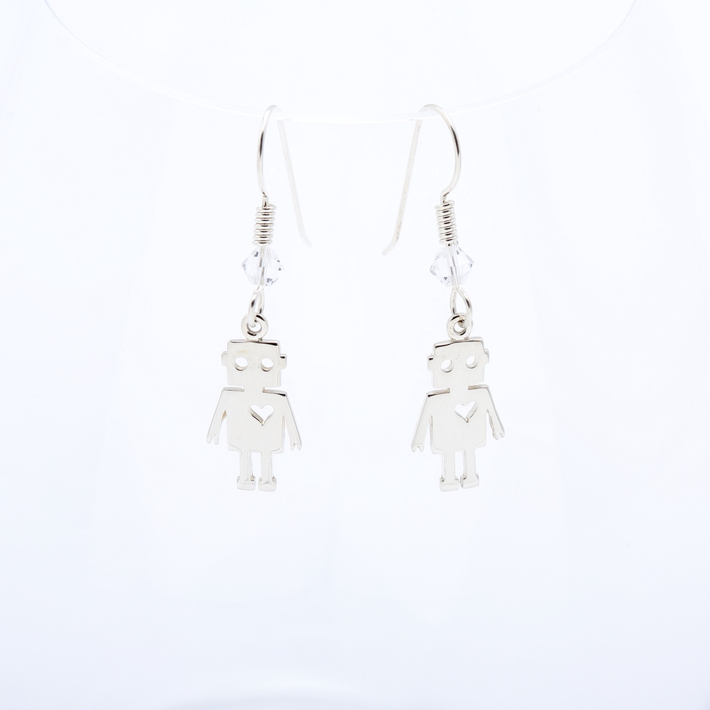 【Angel & Me】可愛 機器人 Robot s925 純銀 耳環 耳勾 (可改夾式) 情人節 禮物, , large