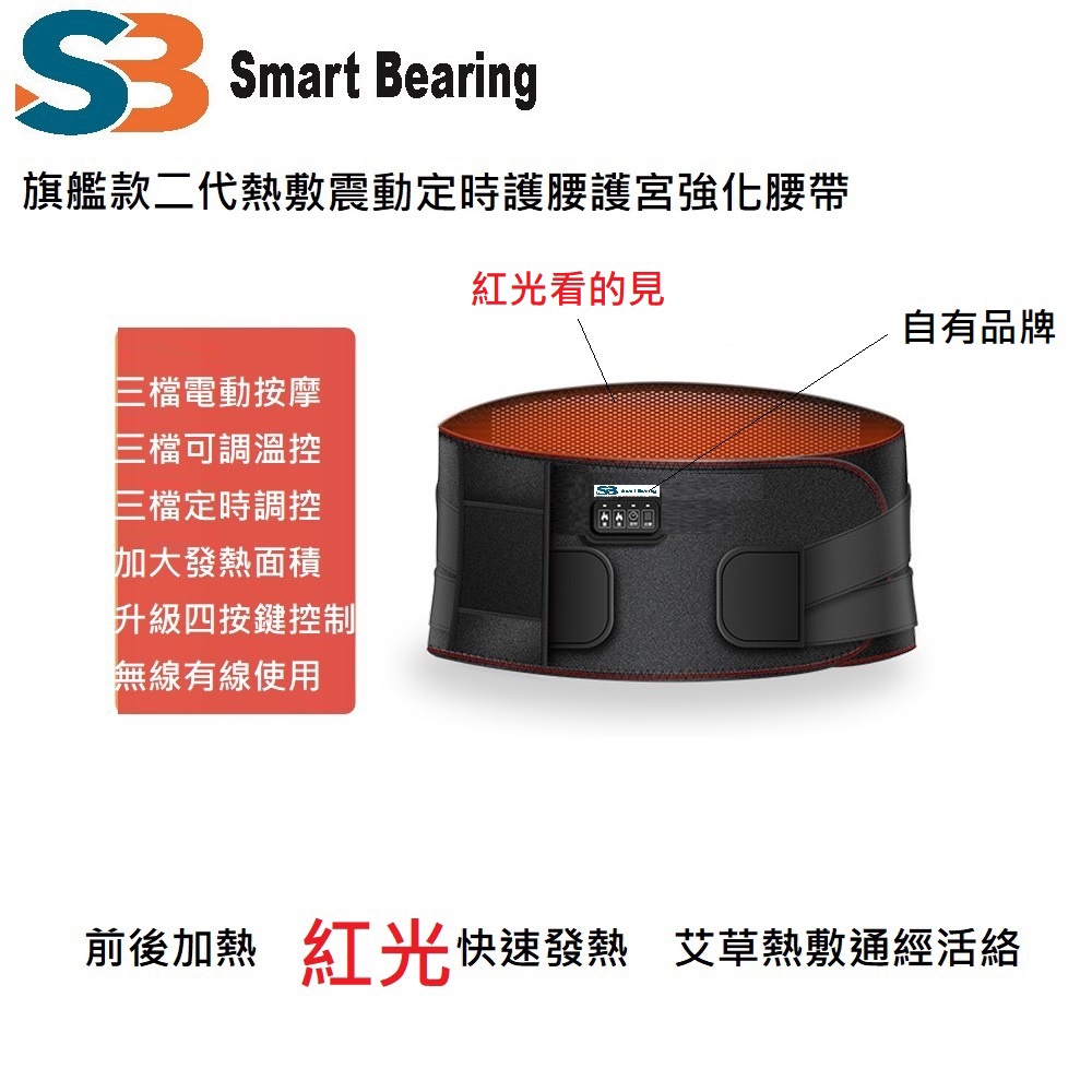 【Smart bearing 智慧魔力】旗艦款二代有光充插電兩用 熱敷震動按摩 無線彈力鬆緊護腰帶(溫控/按摩/熱敷), , large