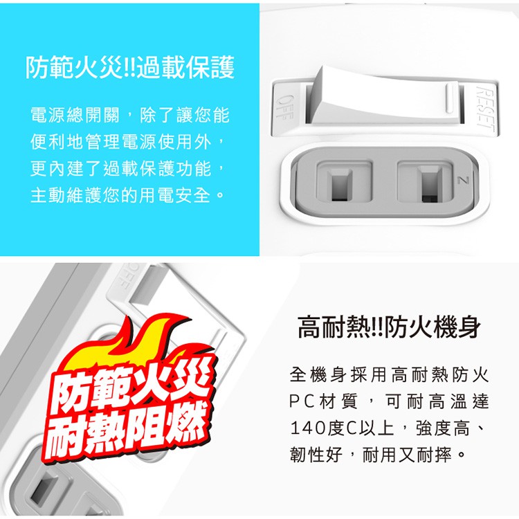 Qpower太順電業 台灣製 1切3座 2孔延長線【現貨】多尺寸 213B 延長線 安全防火 自動斷電 耐用 耐摔, , large