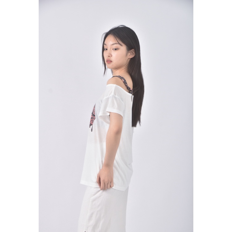 (M) shein質感單肩白色短袖上衣二手衣, , large