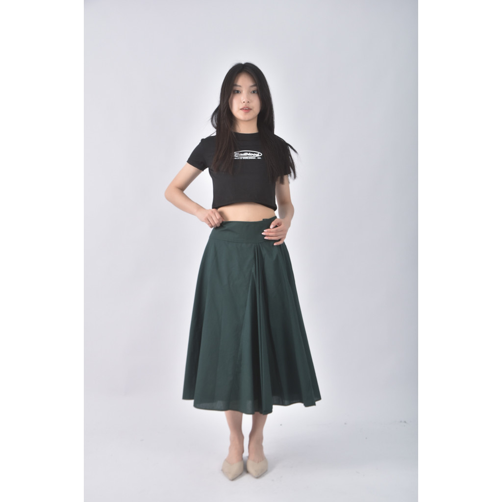 (L) 側拉鍊綠色綁帶長裙二手衣, , large