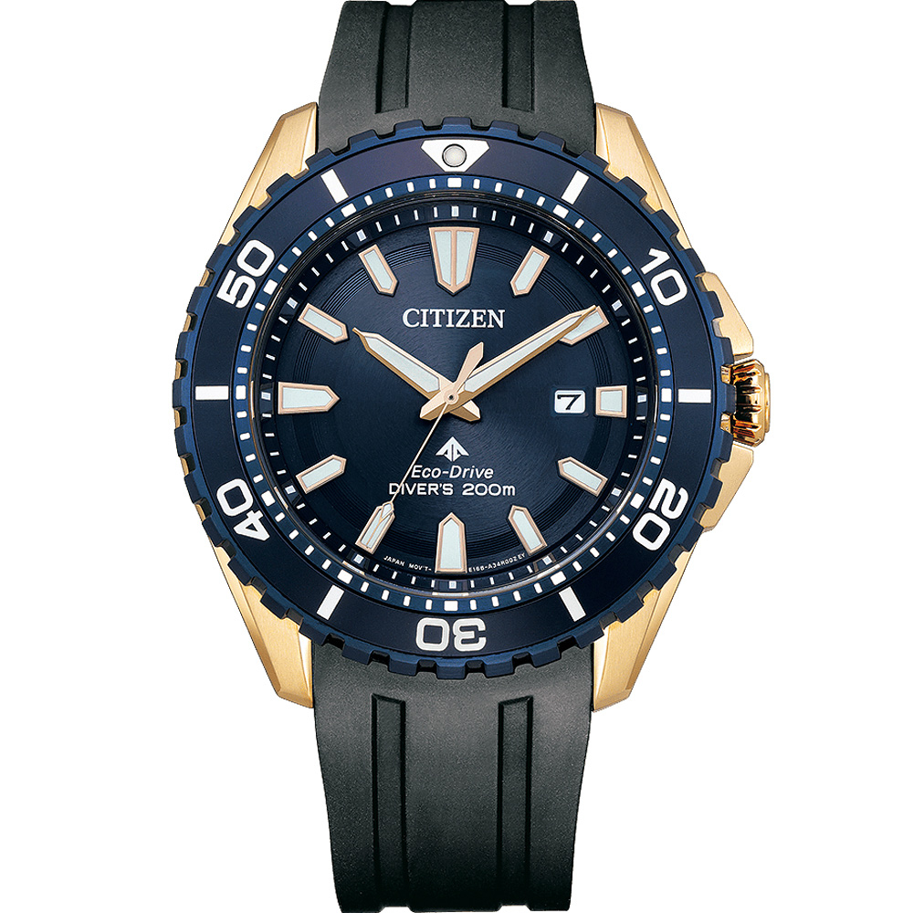 CITIZEN 星辰 PROMASTER MARINE 光動能200米潛水錶-黑x藍 BN0196-01L