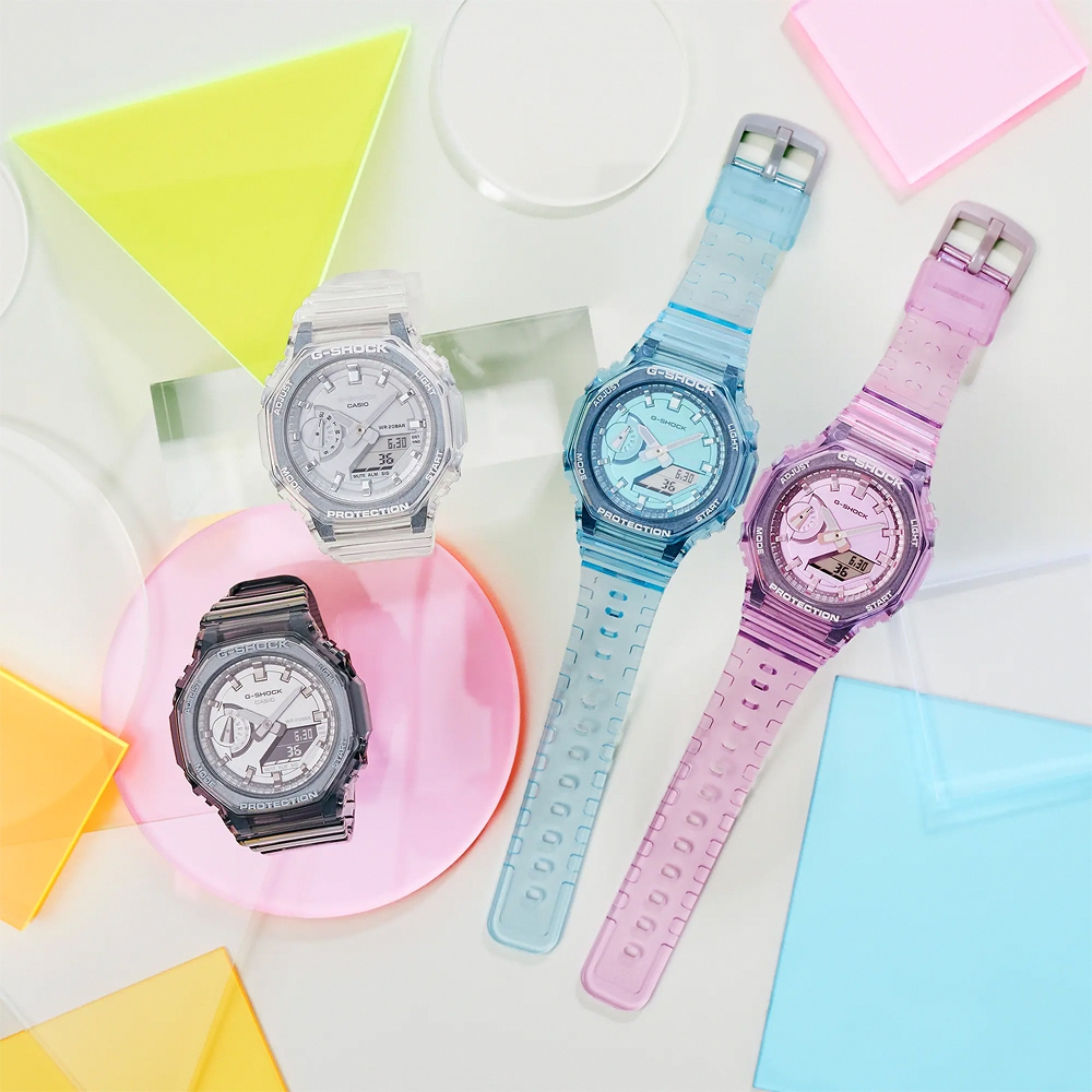 CASIO 卡西歐 G-SHOCK 八角 半透明雙顯手錶-透黑 GMA-S2100SK-1A, , large
