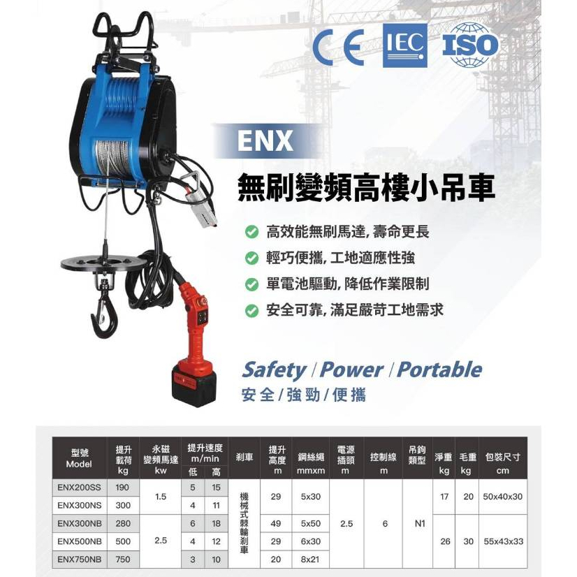 WIN五金 松盈牌 song win 18V <ENX-300NB單主機+無線>充電式小金剛 充電式電動吊車 18V高樓小吊車 電動絞盤 通用牧田