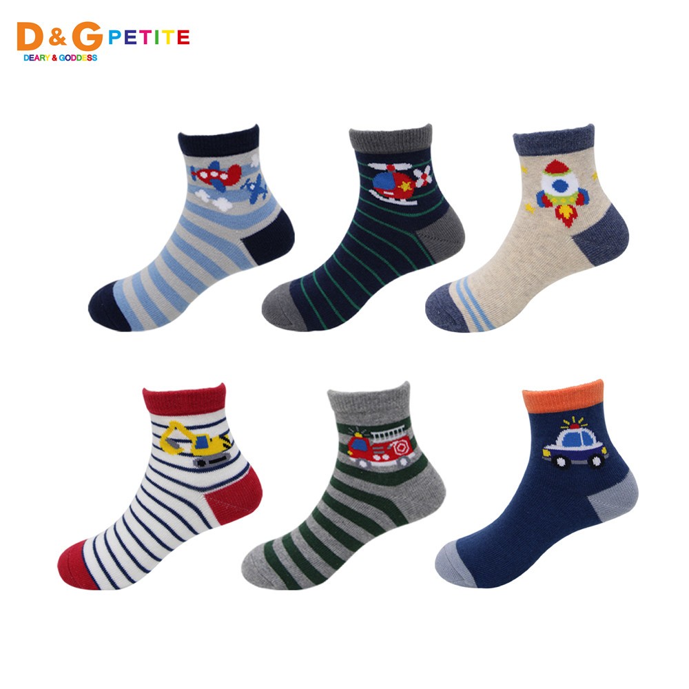 【D&G KIDS】警車1/2童襪<深藍,17-21cm>男童 短襪 交通工具 飛機 直升機 火箭 挖土機 消防車 警車, , large