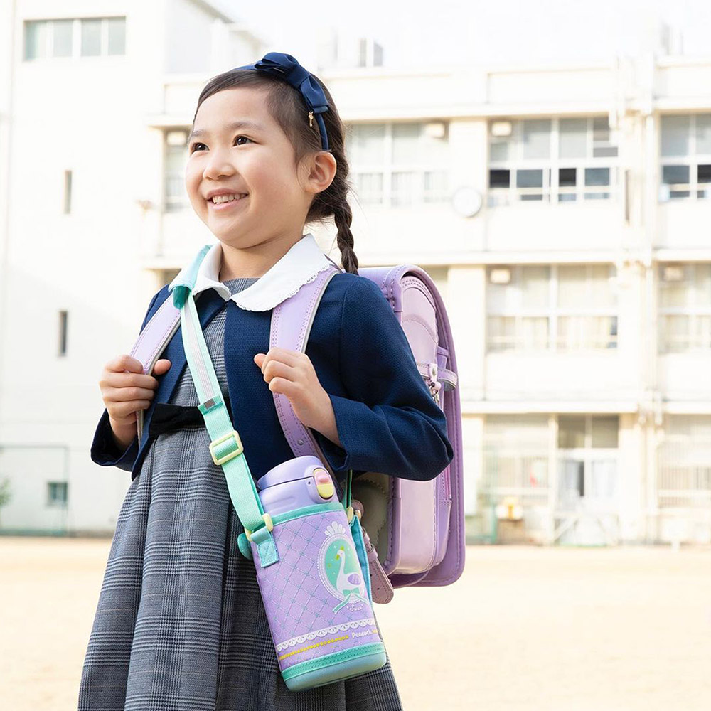 【日本孔雀Peacock】兒童316不鏽鋼保溫杯800ML 附專屬杯套+反光背帶-天鵝-紫(兒童水壺), 天鵝-紫, large