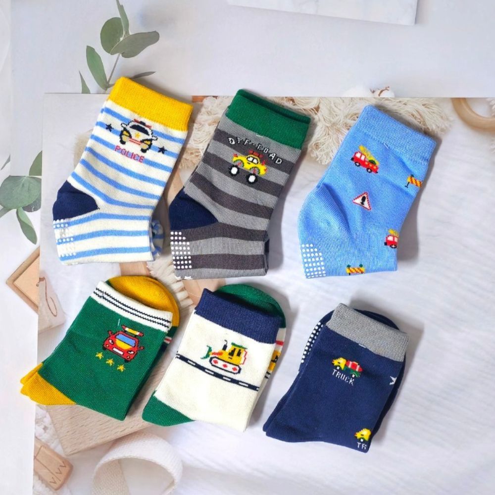 [Kaimei Cotton Industry] 8 pairs set, random and excellent, MIT made in Taiwan, pure cotton non-slip style boys' socks, BUBU car model 17-21cm, , large