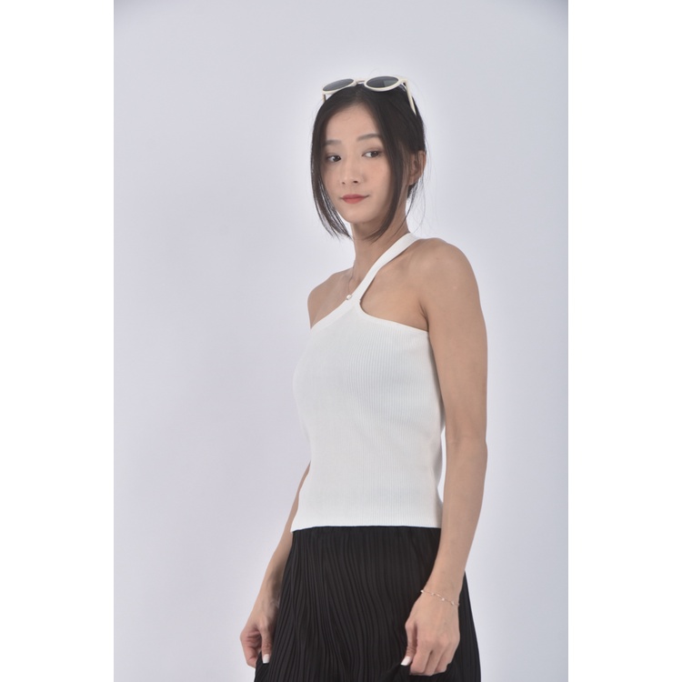 (S) 【霓霓私服】修身短版質感削肩坑紋白色上衣二手衣, , large