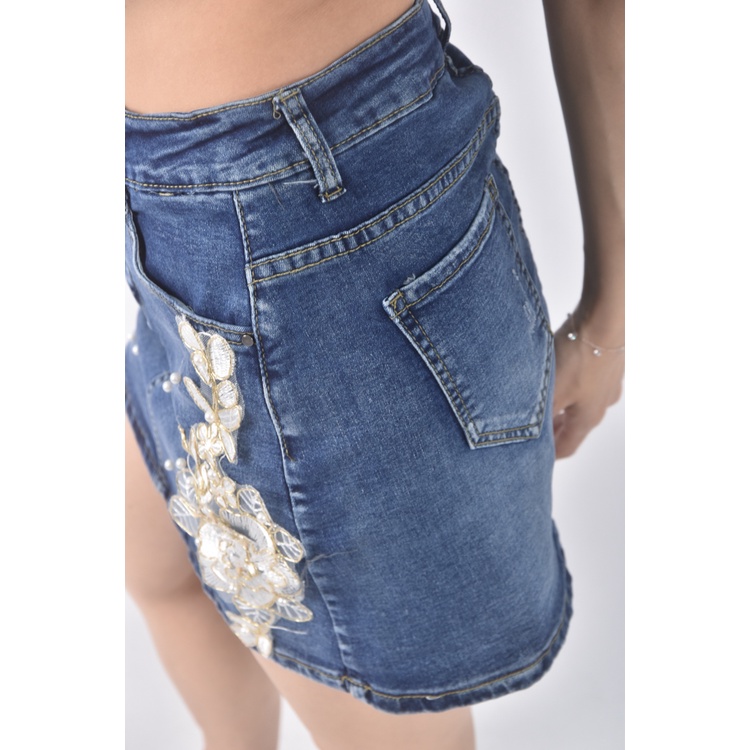 (M) used jeans丹寧牛仔質感棉質藍色短裙二手衣, , large