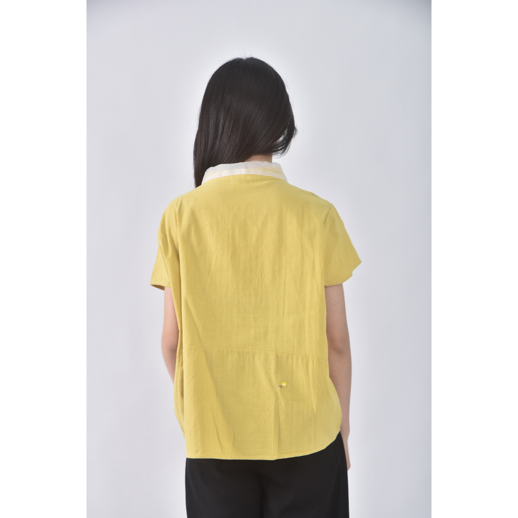 (XL) qys排扣黃色短袖上衣二手衣, , large