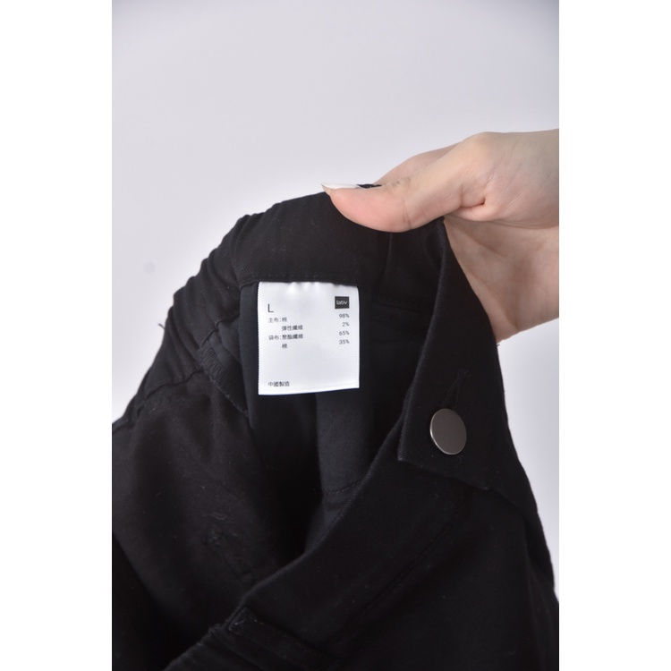 (XL) lativ高腰丹寧牛仔質感棉質工裝黑色長褲二手衣, , large