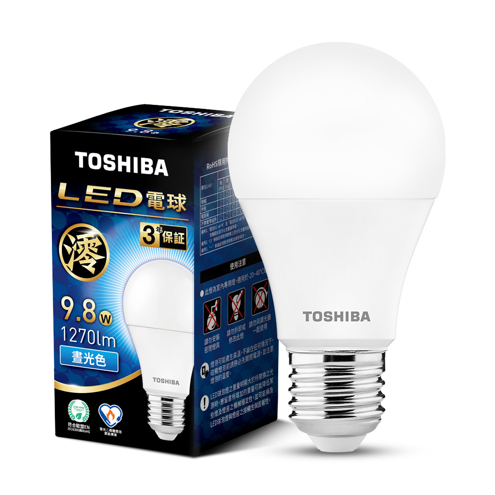 【TOSHIBA】60-pack Mio Series LED Bulbs, 9.8W, 3-year warranty, high lumen output, energy-saving label (daylight color), , large