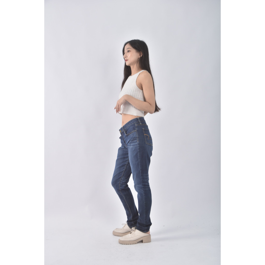 (2XL) super stretch丹寧牛仔質感棉質仿舊藍色長褲二手衣, , large