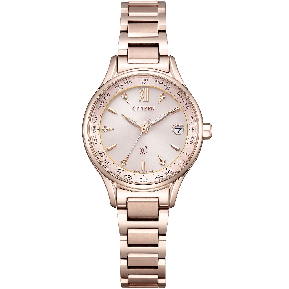 CITIZEN 星辰 Hebe田馥甄廣告款 XC 台灣限定 光動能電波萬年曆女錶 EC1193-55X