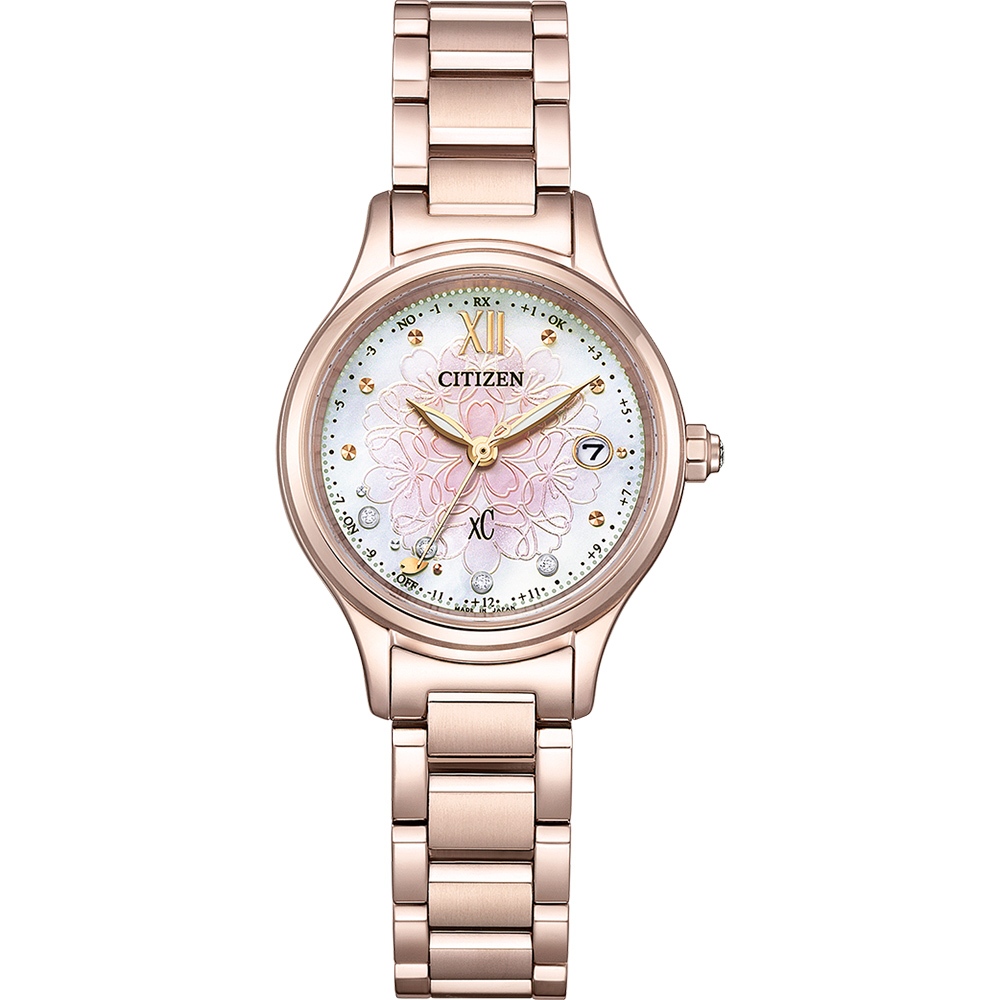 CITIZEN 星辰 XC 櫻花粉紅金 鈦 鑽石光動能電波女錶 ES9497-88X, , large