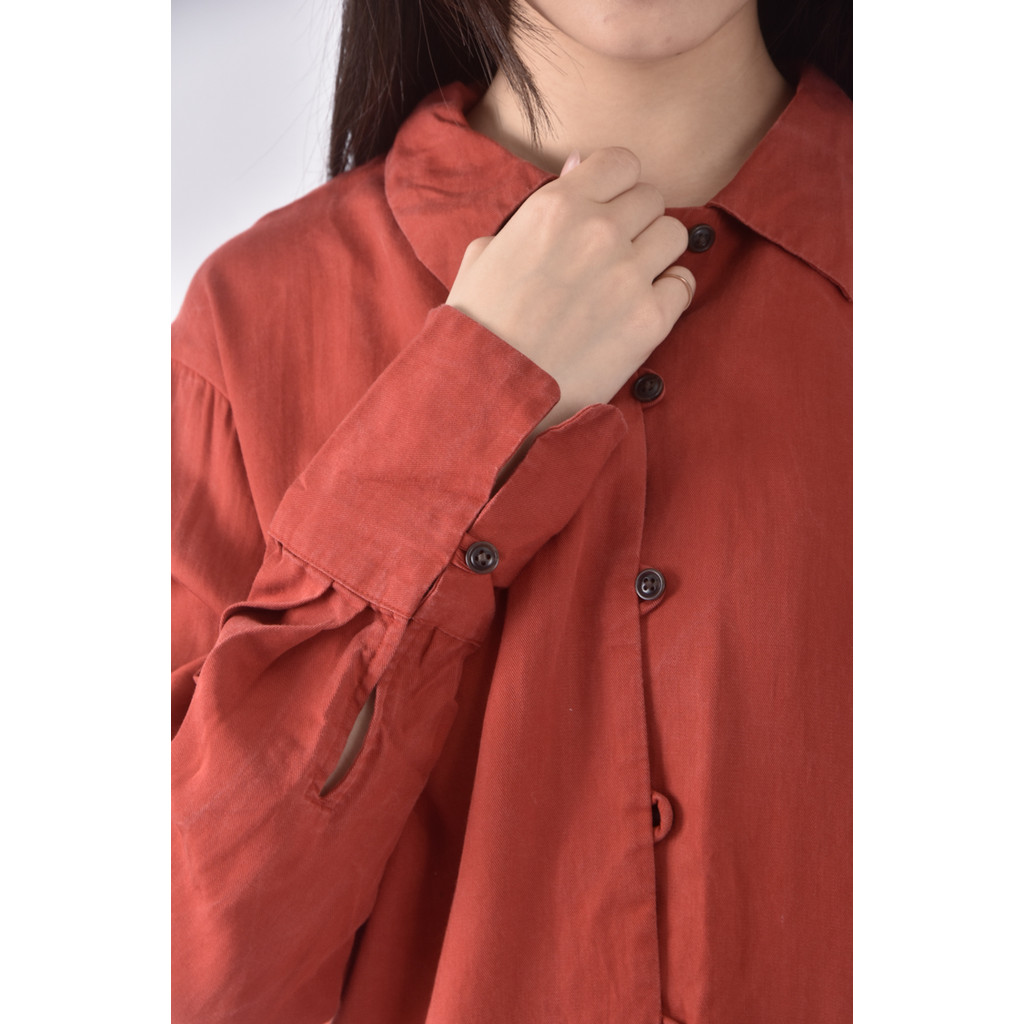 (M) uniqlo排扣紅色長袖上衣二手衣, , large