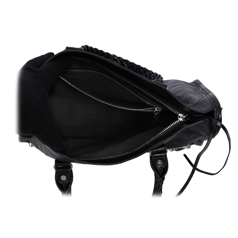 BALENCIAGA Le City 銀釦小羊皮小款機車包/二用包/黑色, , large