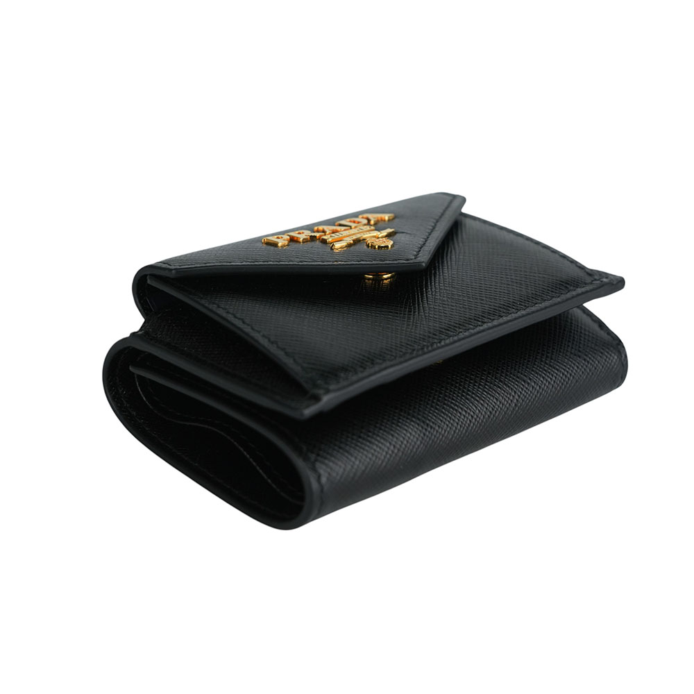 PRADA 浮雕Logo防刮皮革信封造型迷你三折短夾/黑色, , large