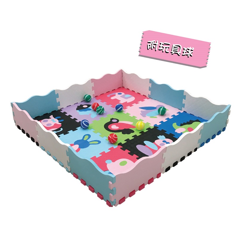 【PMU必美優】EVA含邊條加厚版遊戲地墊組 (附玩具球10顆), , large
