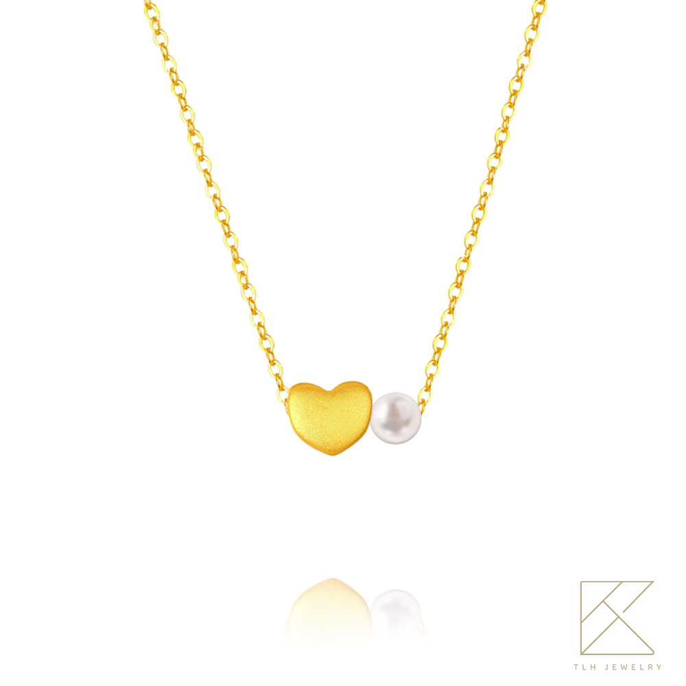 【TLH】珍珠鎖骨項鍊黃金墜 純金999 心願交織 約重0.03錢±0.01, , large