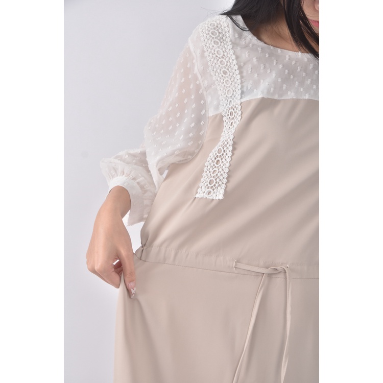 (S) 質感跳色杏色洋裝二手衣, , large