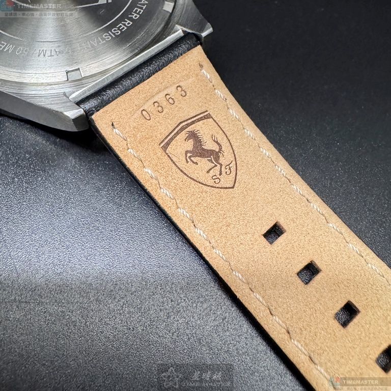 [星晴錶業]FERRARI手錶,46mm,FE00081紅色錶面銀錶殼深黑色真皮皮革錶帶款, , large