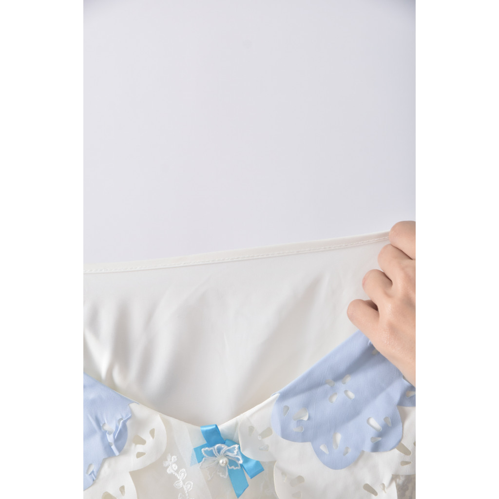 (L) 假兩件白色長袖上衣二手衣, , large