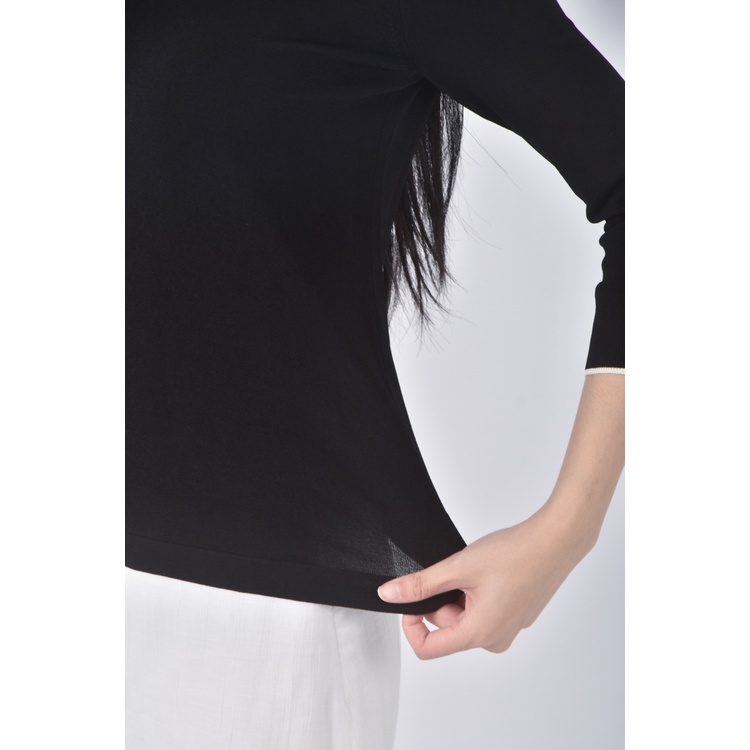 (S) giordano ladies質感跳色袖口黑色長袖上衣二手衣, , large