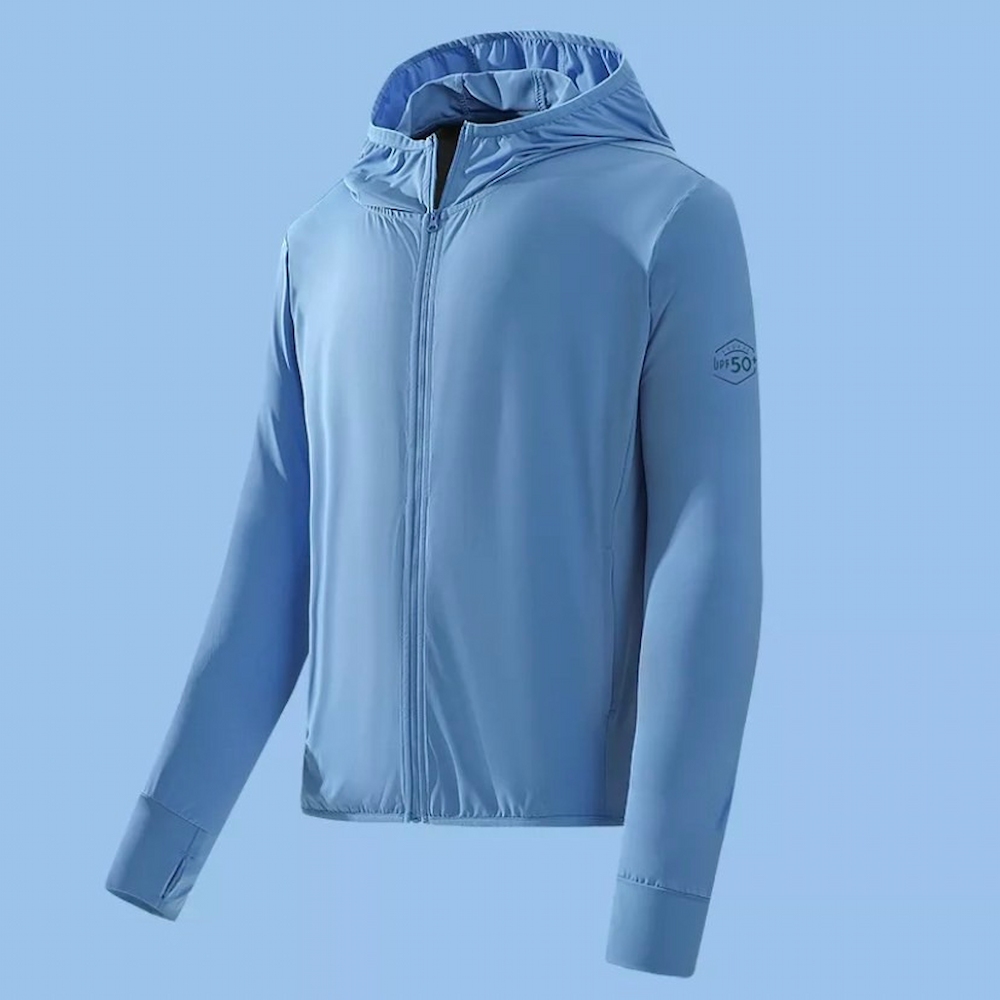 【A&R】大尺碼 冰絲涼感速乾抗UV連帽防曬外套 男款 藍,L, , large