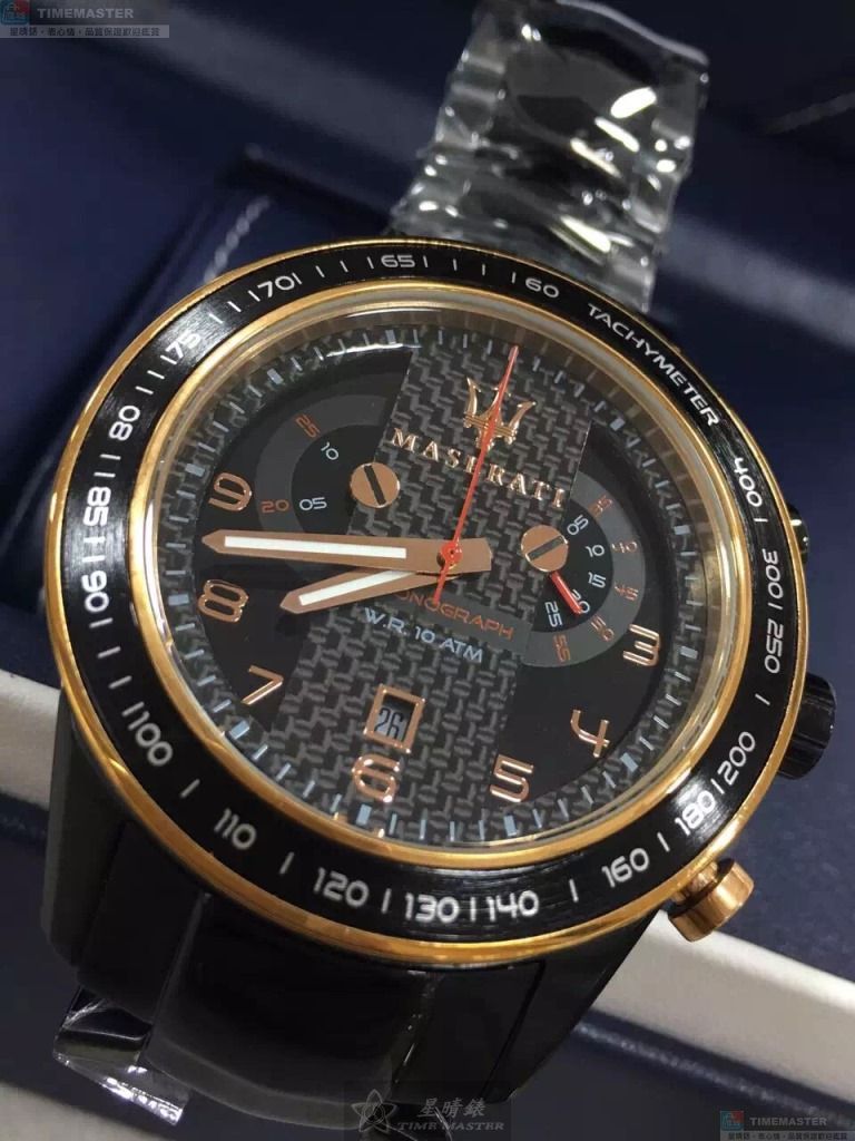 [星晴錶業]MASERATI手錶,46mm,R8873610002黑玫瑰金色錶面黑錶殼深黑色精鋼錶帶款, , large