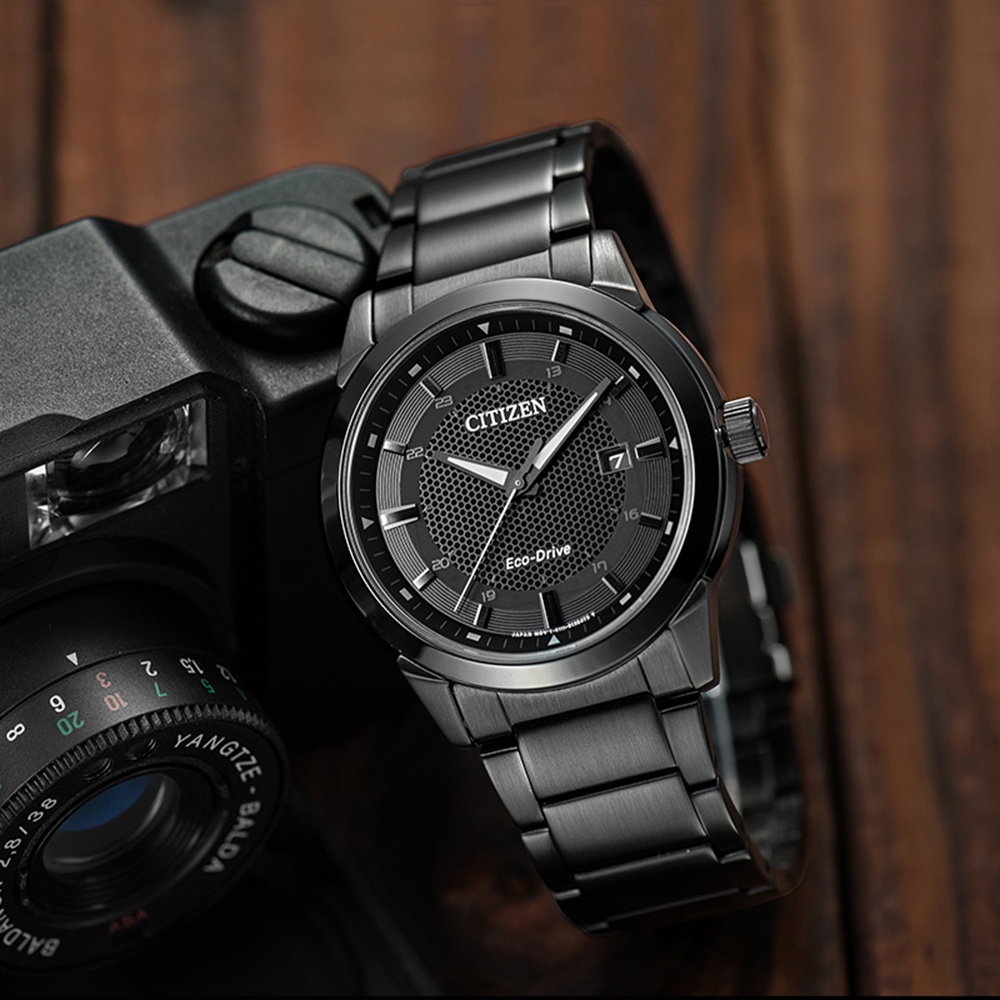 CITIZEN 星辰 Eco-Drive 都會時尚光動能腕錶-黑/42mm BM7145-51E, , large