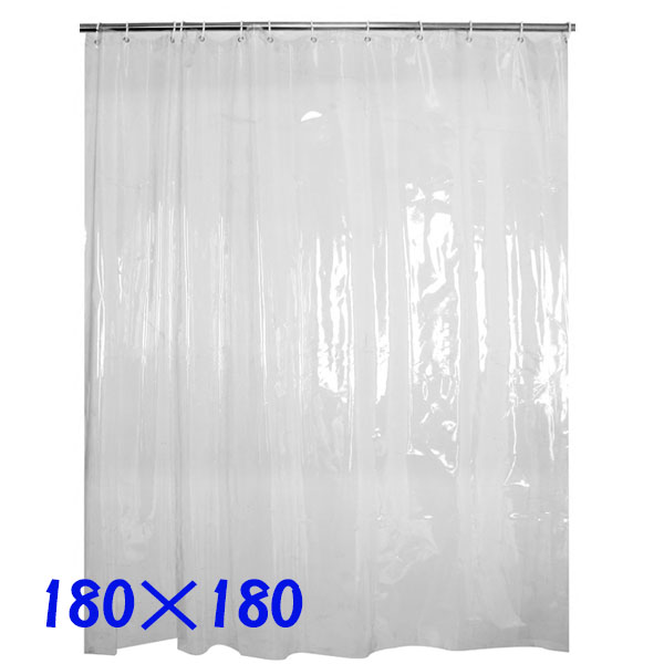 180×180mm PEVA Transparent Plain Waterproof Shower Curtain with Metal Buttonholes, , large